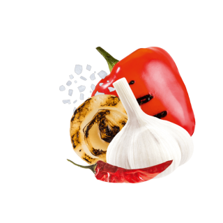 Paprika, gegrillte Zwiebel, Salz und Chili