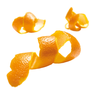 schwebende Orangenschalen