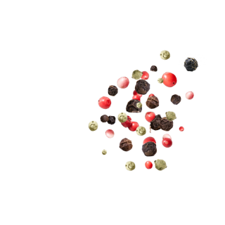 Pfeffer mit schwarzen und grünen Körnern sowie Rosa Beeren